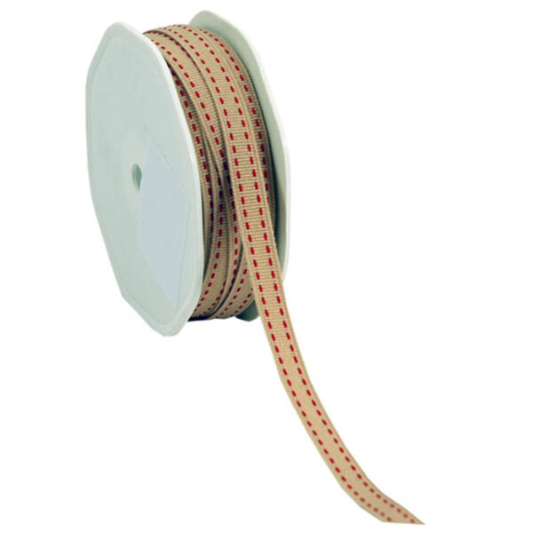 Lint 'Cotton stitch' woven edge wit/rood 20 mm x 10 m