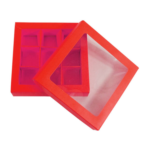 Bonbondozen 9-vaks rood glanzend 105x105x30 mm