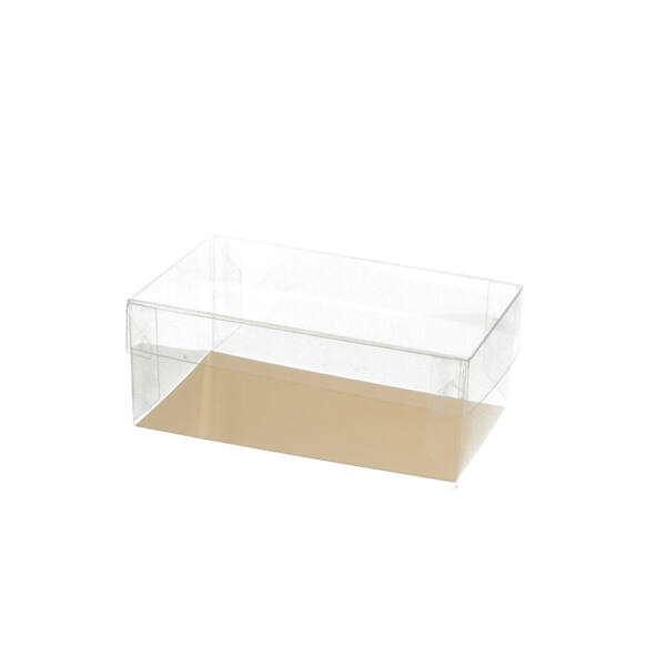 Blisters RPET bodem met deksel transparant met goudkarton 120x70x50/20 mm