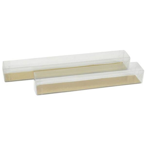 Blisters RPET bodem met deksel transparant met goudkarton 200x30x30 mm