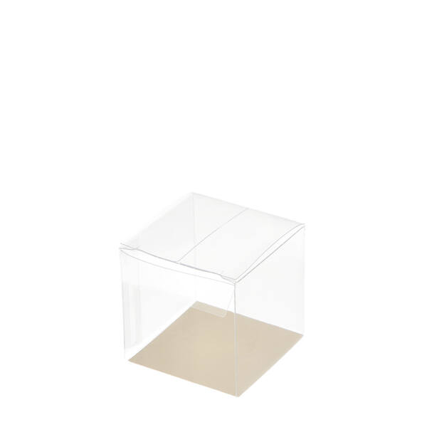 Blisters vouwdozen PET met goudkarton bodem transparant 50x50x50 mm