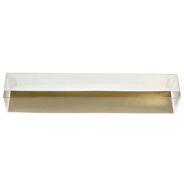 Blisters PET bodem met deksel transparant met goudkarton 270x45x45/45 mm