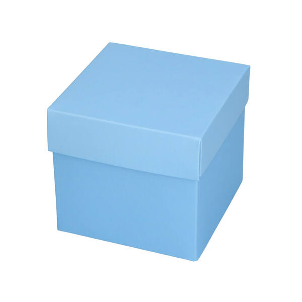 CubeBox® lichtblauw met deksel, goudkarton bodem (diverse maten)