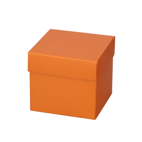 CubeBox® mat oranje met deksel, goudkarton bodem (diverse maten)