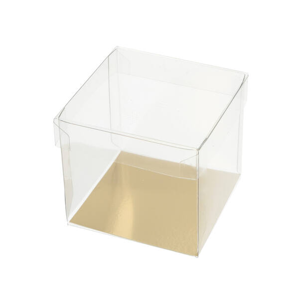 CubeBox® transparant met deksel, goudkarton bodem (diverse maten)