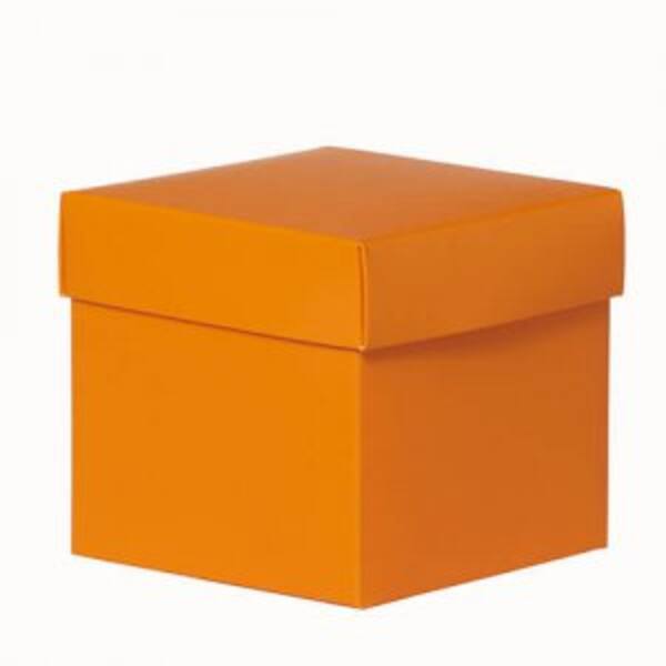 CubeBox® mat oranje met deksel, goudkarton bodem (diverse maten)