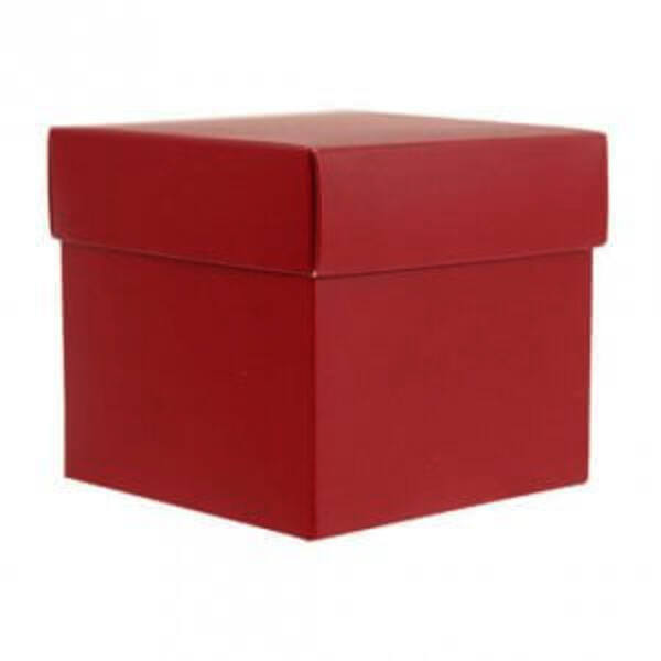 CubeBox® 500 gram wijnrood met deksel en goudkarton bodem 100x100x90 mm