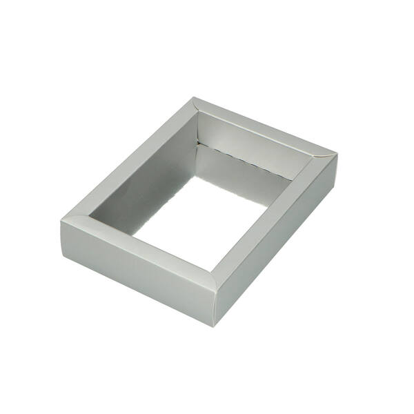 Chocoladeletterdozen GK1 bodem mat zilver inlay glanzend zilver 128x93x28 mm