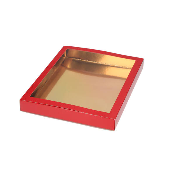 Chocoladeletterdozen XL rood glanzend dubbelwandig inside gold 300x235x33 mm