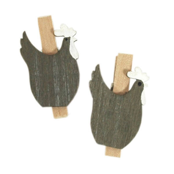 Decoratie knijper kipje grijs 25x35 mm per 8 stuks