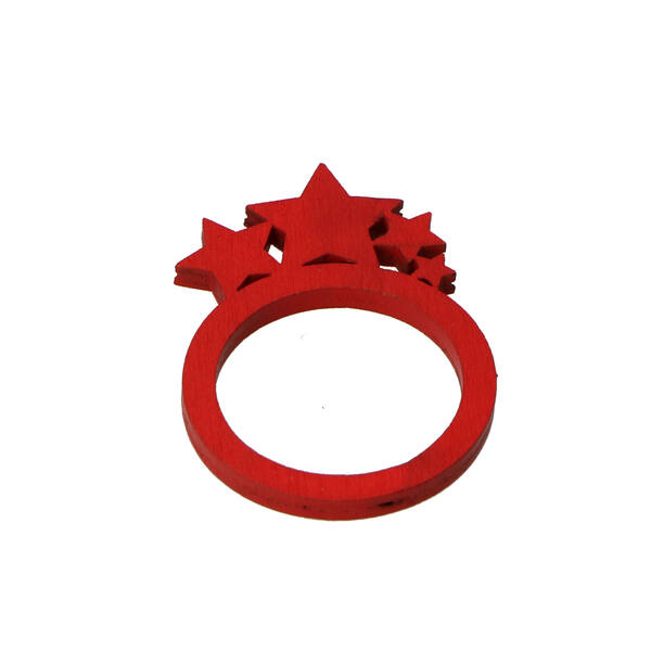 Houten servetring sterren rood (22873-045-77) per 12 stuks