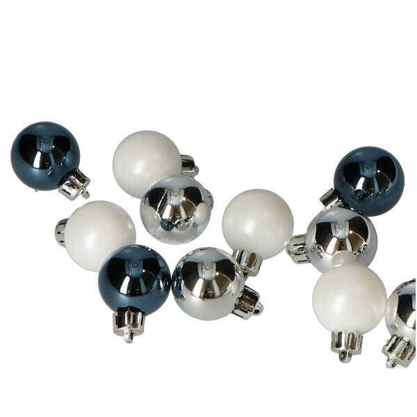Kerstbal plastic blauw-wit 30 mm (020447) per 14 stuks