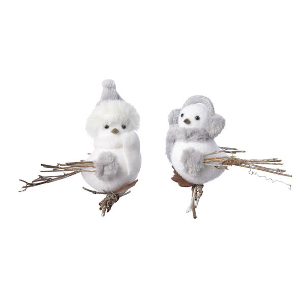 Vogels op tak wit 2 assorti 85 mm (455688) per 16 stuks