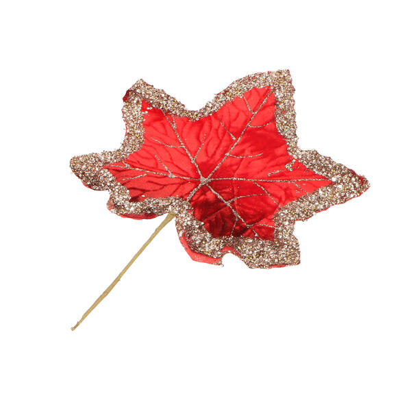 Blad pes fluweel glitter draad rood 29 cm (610993) per 4 stuks