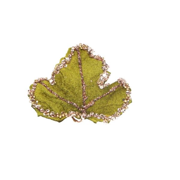 Blad pes fluweel glitter draad mosgroen 80 mm (610997) per 12 stuks