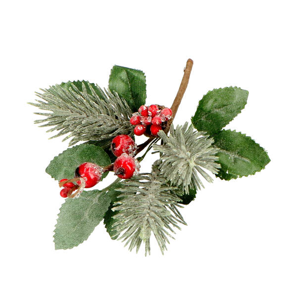 Steker met besjes in kerstgroen 120 mm (F087) per 12 stuks