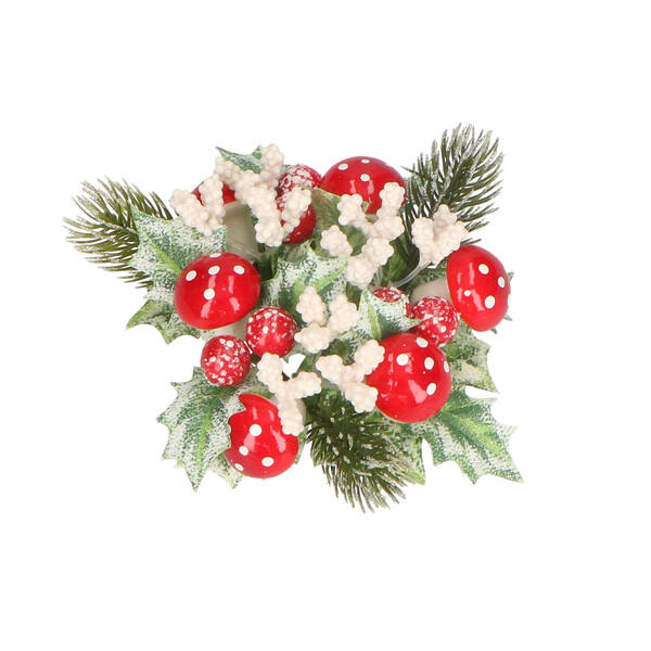 Kaarsenring paddestoelen met hulst rood-groen per 24 stuks (24769) (3786/MU3-AP2(SW)-AP475)