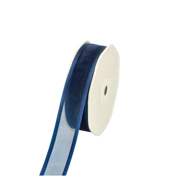Lint organza satin edge donkerblauw 25 mm x 25 m