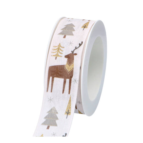 Lint 'Hertenpark' crème/bruin met draad 40 mm x 18 m 550a04001.0018