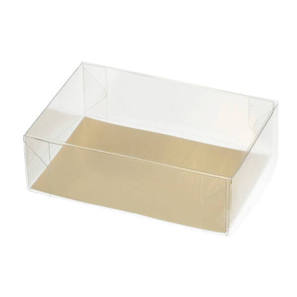 Bonbondozen micadoos transparant PVC bodem/deksel met bodem goud 90x60x30/30 mm