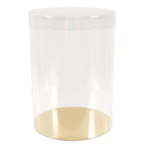 Transparante koker huls met kraalranden bodem goud + losse deksel ø 124x170 mm