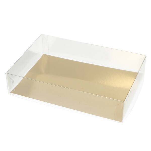 Bonbondozen micadoos transparant met bodem goud 180x120x40 mm