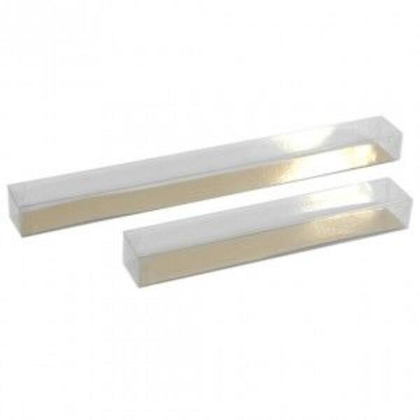 Blisters PVC bodem met deksel transparant met goudkarton 300x30x25/25 mm