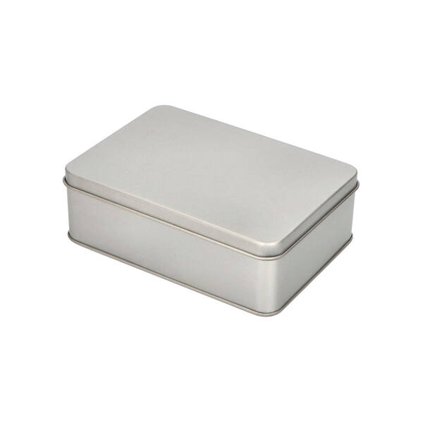 Blik rechthoekig met los overschuifdeksel zilver 142x100x46 mm