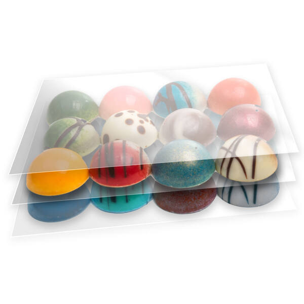 Vellen R-PET 200 mµ transparant mica tussenlegger voor ballotins 250 gram 110x65 mm