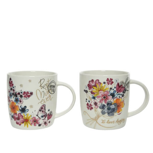 Mok porselein met bloemen 88x74x95 mm (825360) per 2 stuks